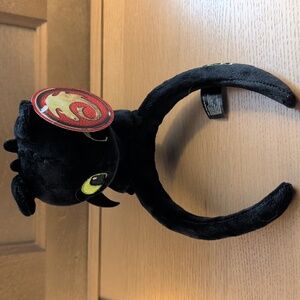 Universal Black Plush Toothless Dragon Headband with Red Accent